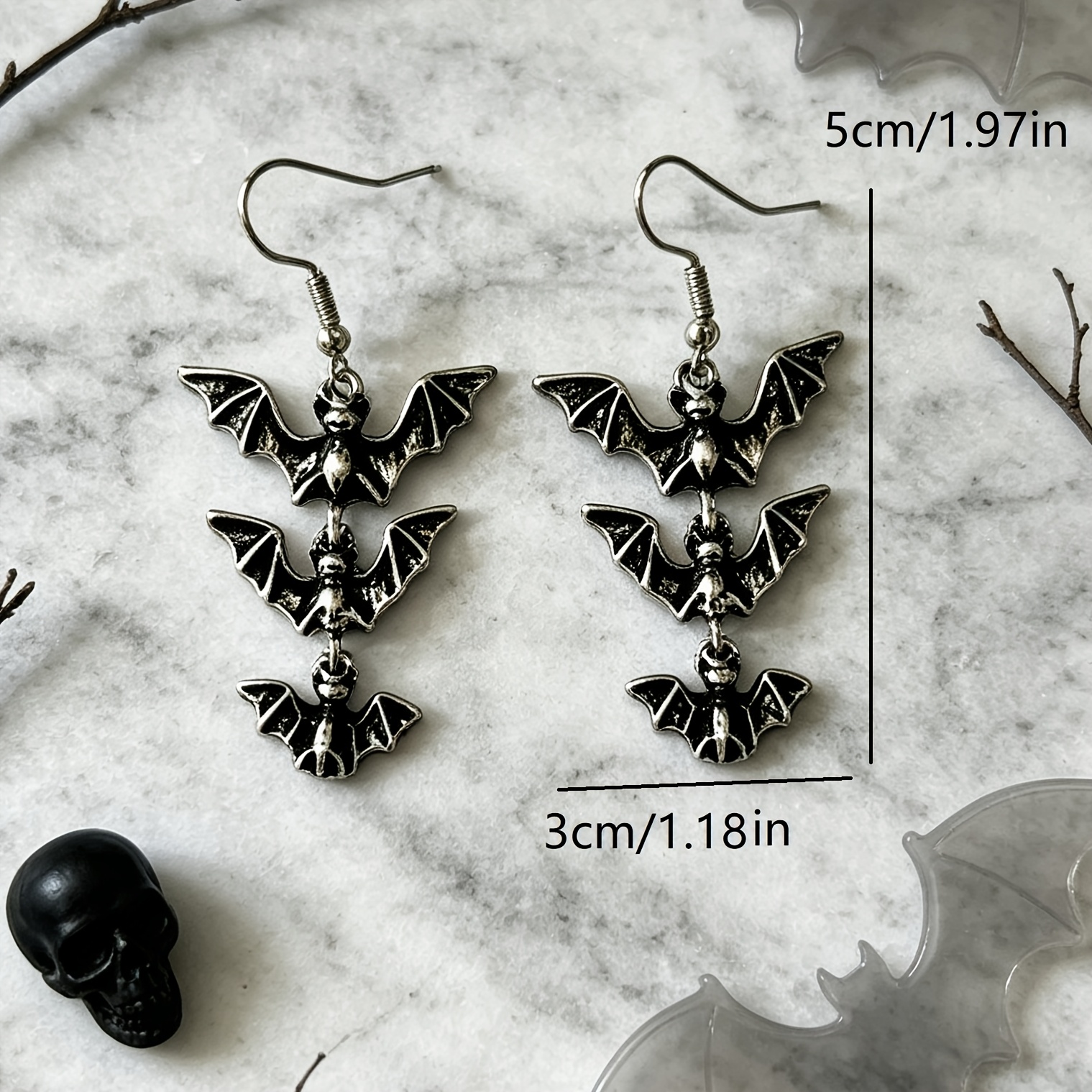 Women's Fashion Dropping Bat Shape Earrings, Distressed Effect
